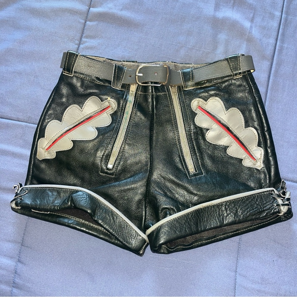 Kids Black and Gray Lederhosen Costume Shorts Leather